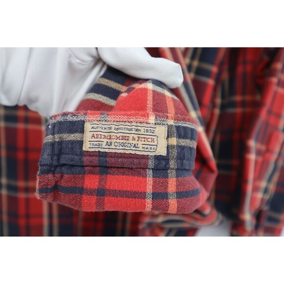 Vintage Abercrombie & Fitch Mens XXL Red & Navy Authentic Chamois Plaid Shirt - Picture 3 of 13